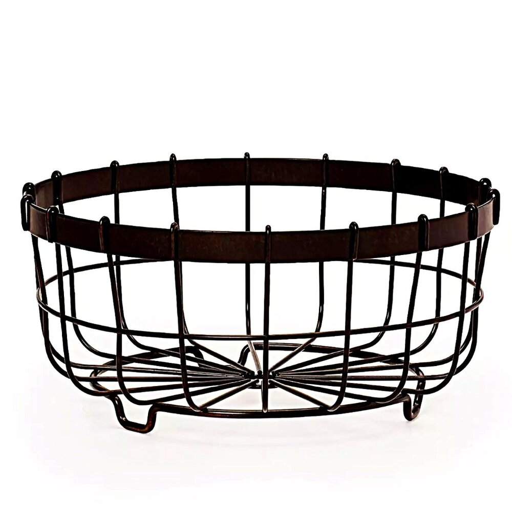 Rustic Farmhouse Hanging Fruit Basket – Metal Kitchen Storage Centerpiece